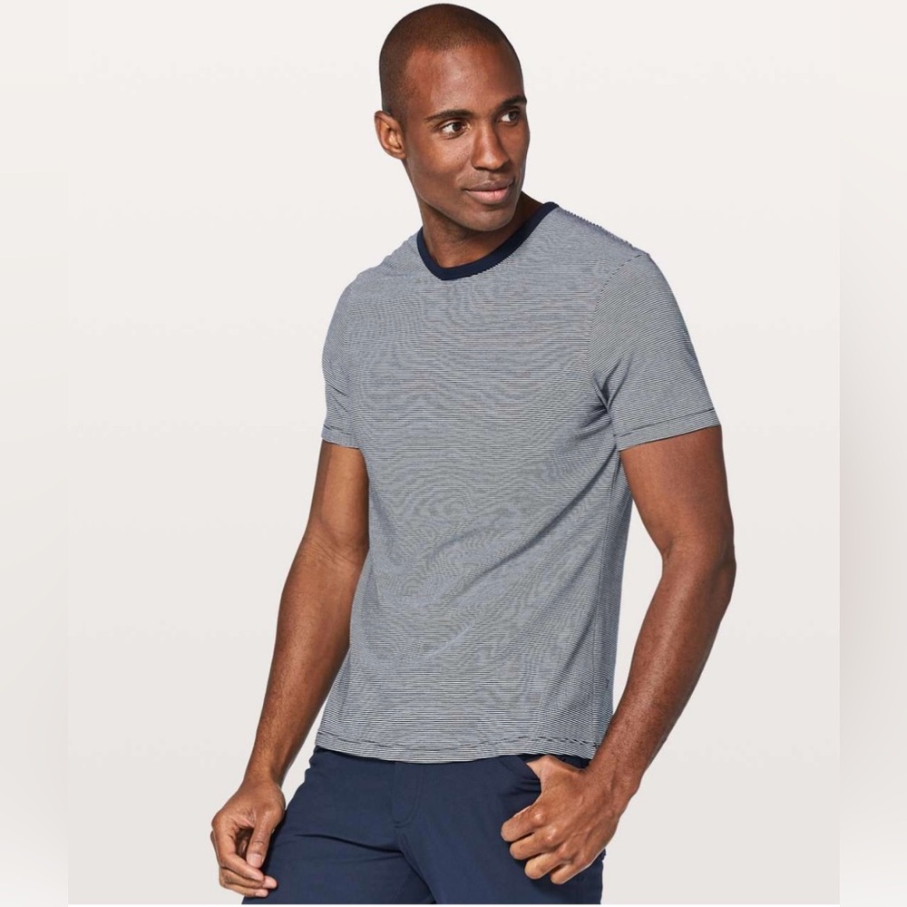 Men’s Lululemon 5 Year Basic Tee in Delta Stripe White True Navy